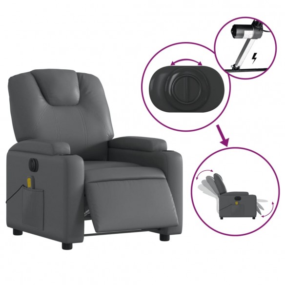 Fauteuil de massage inclinable électrique gris similicuir