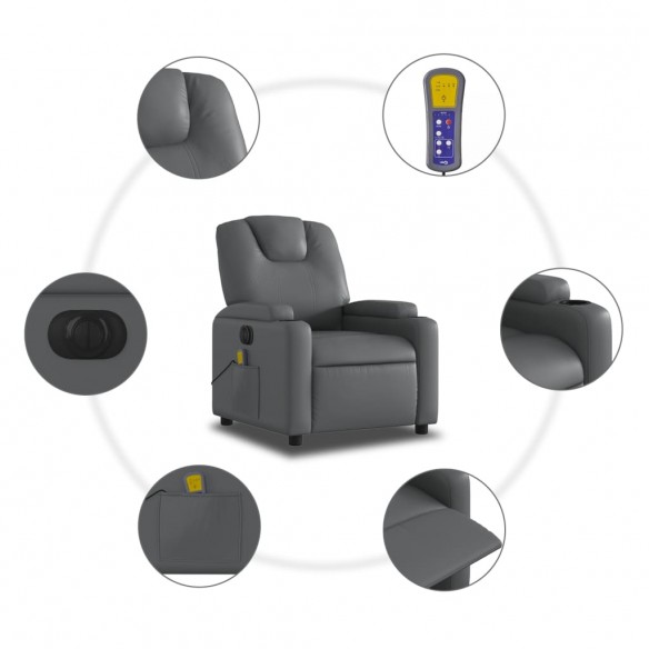 Fauteuil de massage inclinable électrique gris similicuir