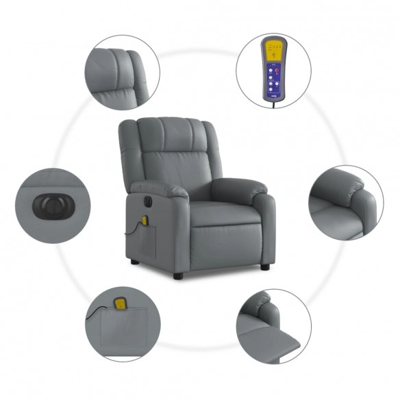 Fauteuil de massage inclinable électrique gris similicuir