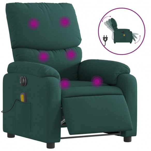 Fauteuil de massage inclinable électrique Vert foncé Tissu