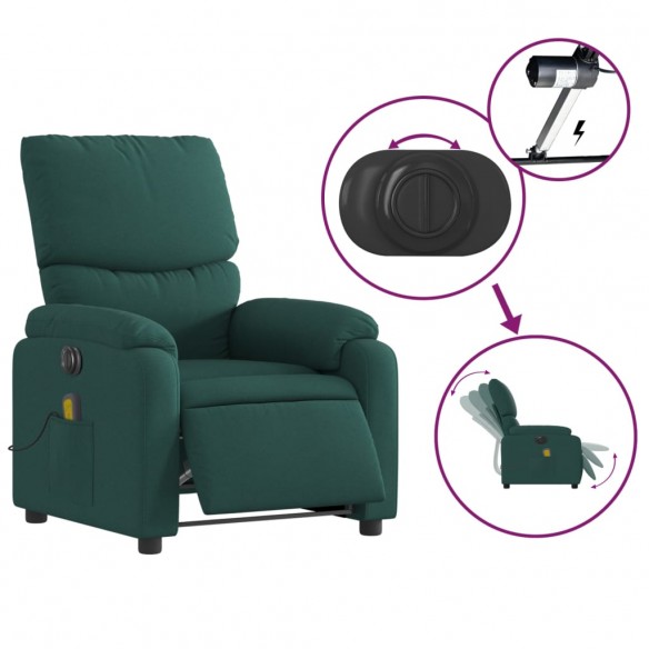 Fauteuil de massage inclinable électrique Vert foncé Tissu