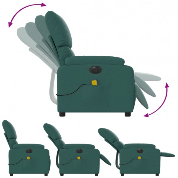 Fauteuil de massage inclinable électrique Vert foncé Tissu