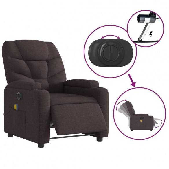 Fauteuil de massage inclinable électrique Marron foncé Tissu