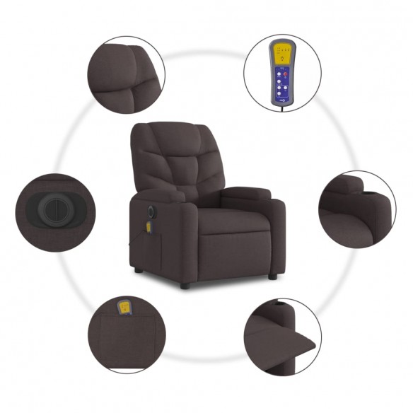 Fauteuil de massage inclinable électrique Marron foncé Tissu