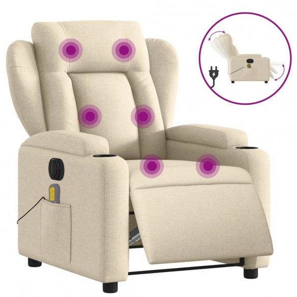 Fauteuil inclinable de massage électrique crème tissu