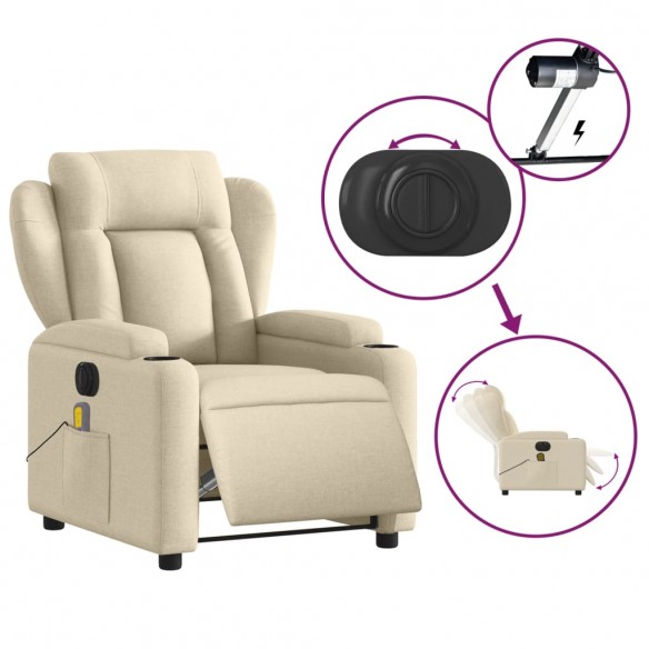 Fauteuil inclinable de massage électrique crème tissu