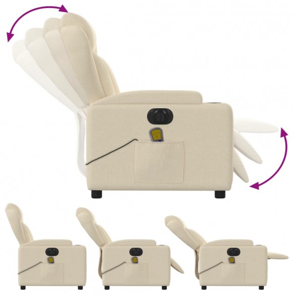 Fauteuil inclinable de massage électrique crème tissu