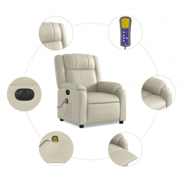 Fauteuil de massage inclinable électrique crème similicuir