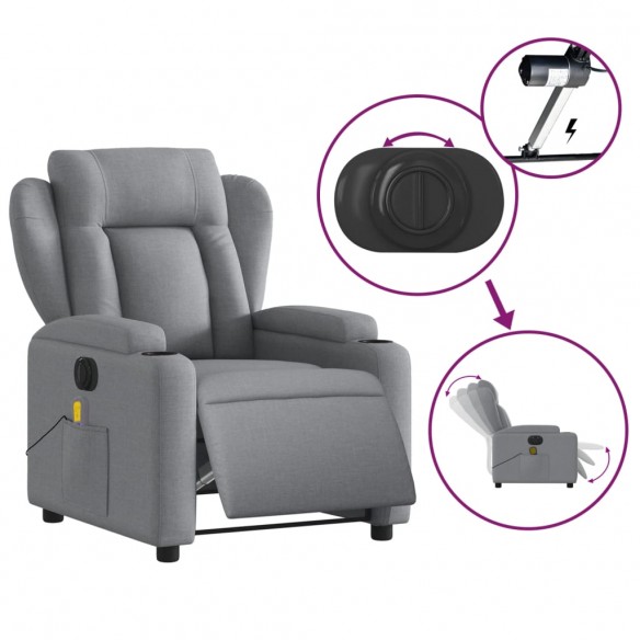 Fauteuil de massage inclinable électrique gris clair tissu