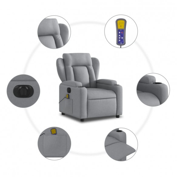 Fauteuil de massage inclinable électrique gris clair tissu