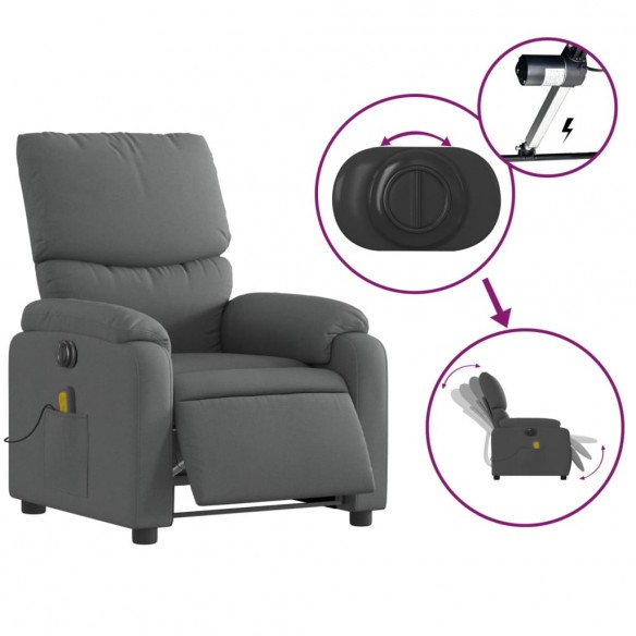 Fauteuil inclinable de massage électrique gris foncé tissu