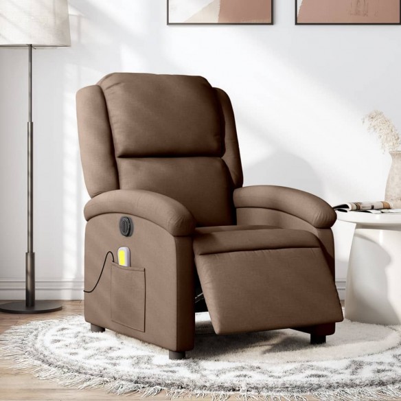 Fauteuil inclinable de massage électrique marron tissu