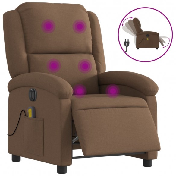 Fauteuil inclinable de massage électrique marron tissu