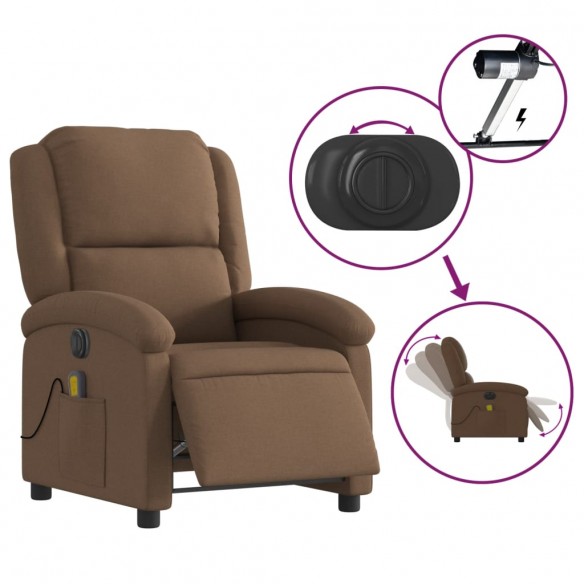 Fauteuil inclinable de massage électrique marron tissu