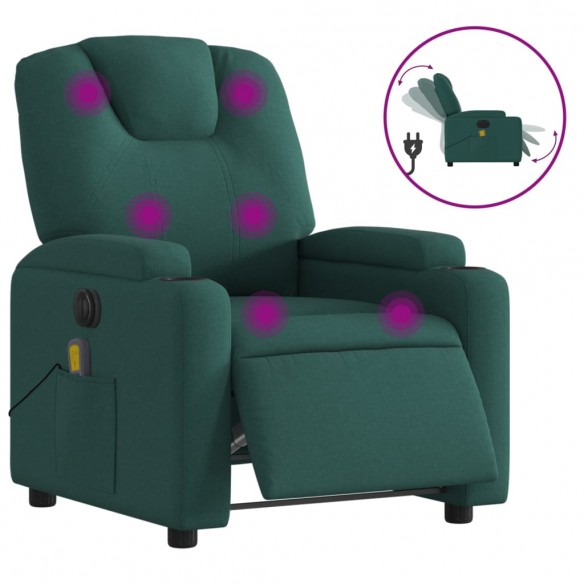 Fauteuil de massage inclinable électrique Vert foncé Tissu