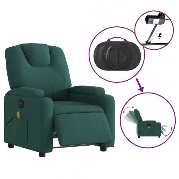 Fauteuil de massage inclinable électrique Vert foncé Tissu