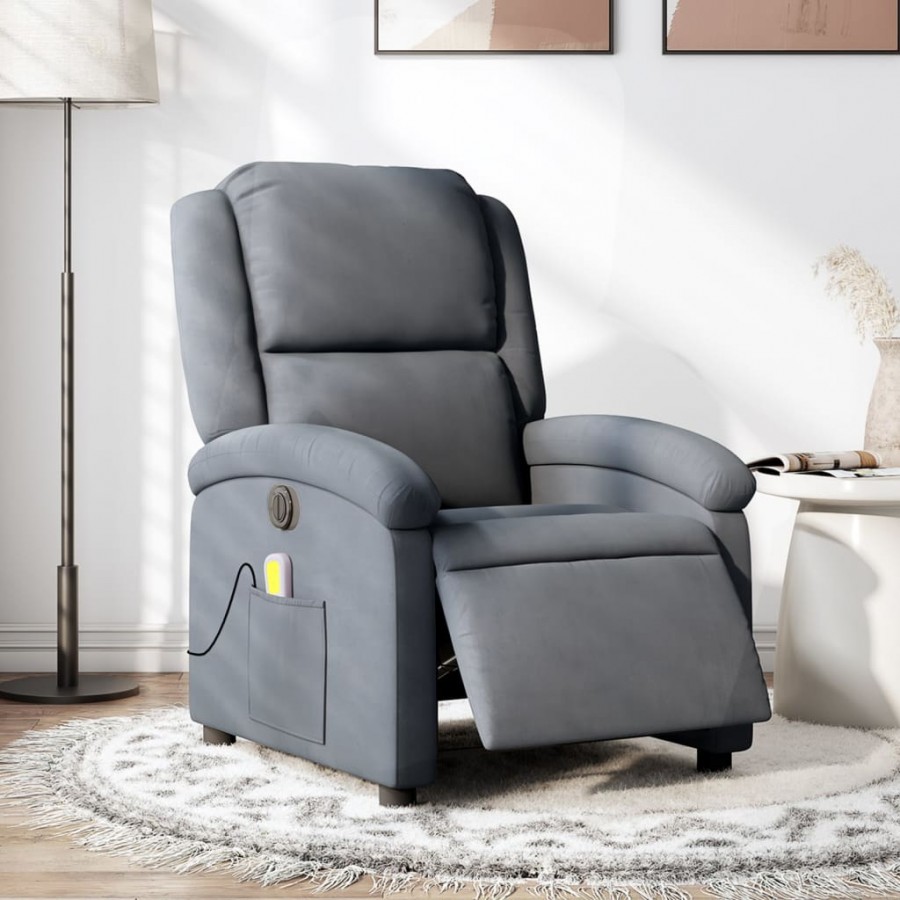 Fauteuil inclinable de massage électrique gris foncé velours