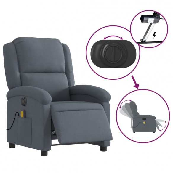 Fauteuil inclinable de massage électrique gris foncé velours