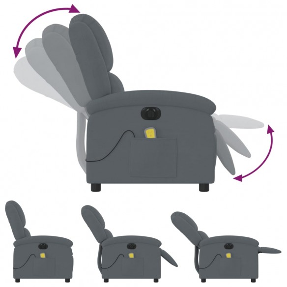 Fauteuil inclinable de massage électrique gris foncé velours