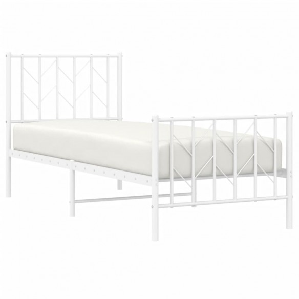 Cadre de lit métal avec tête de lit/pied de lit blanc 75x190 cm