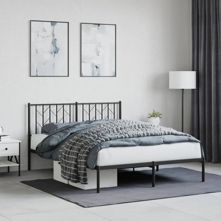 Cadre de lit métal avec tête de lit noir 140x190 cm