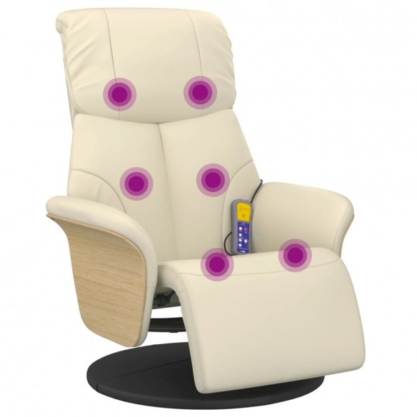 Fauteuil inclinable de massage et repose-pieds crème similicuir