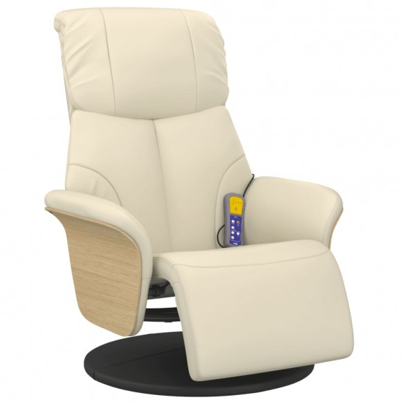 Fauteuil inclinable de massage et repose-pieds crème similicuir