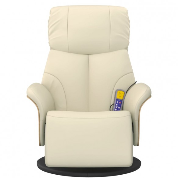 Fauteuil inclinable de massage et repose-pieds crème similicuir