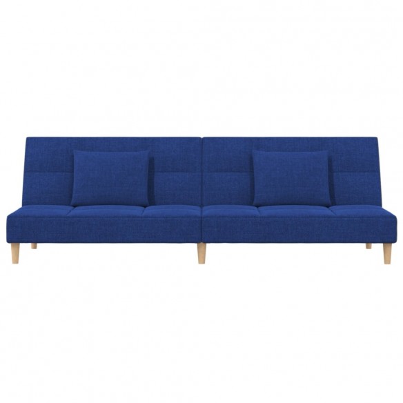 Canapé-lit à 2 places avec deux oreillers bleu tissu