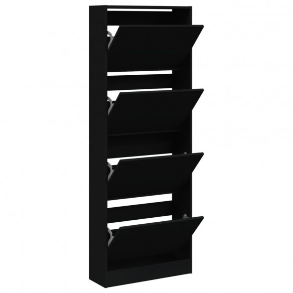 Armoire à chaussures noir 60x21x163,5 cm bois d'ingénierie