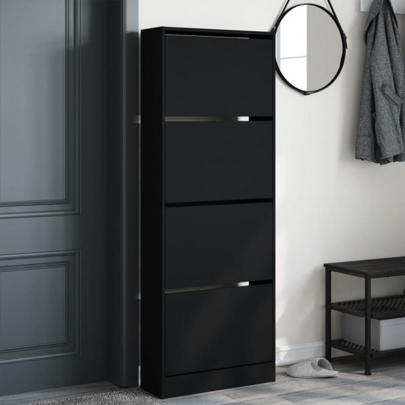 Armoire à chaussures noir 60x21x163,5 cm bois d'ingénierie