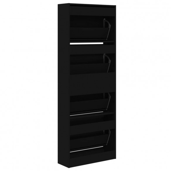 Armoire à chaussures noir 60x21x163,5 cm bois d'ingénierie