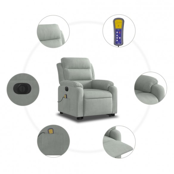 Fauteuil inclinable de massage électrique gris clair velours