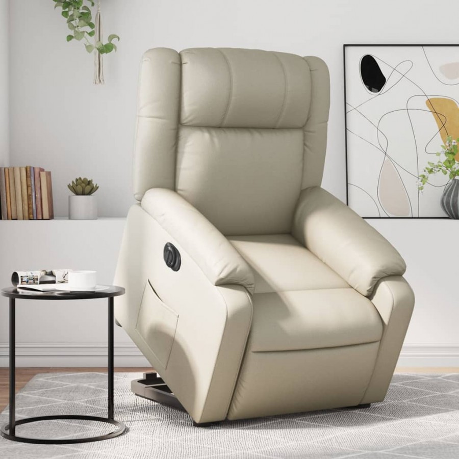 Fauteuil inclinable électrique crème similicuir