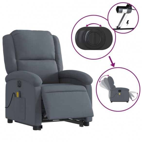 Fauteuil inclinable de massage électrique gris foncé velours