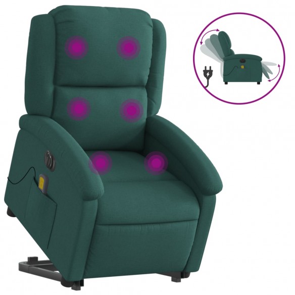 Fauteuil inclinable de massage électrique Vert foncé Tissu