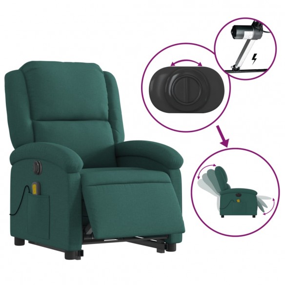 Fauteuil inclinable de massage électrique Vert foncé Tissu