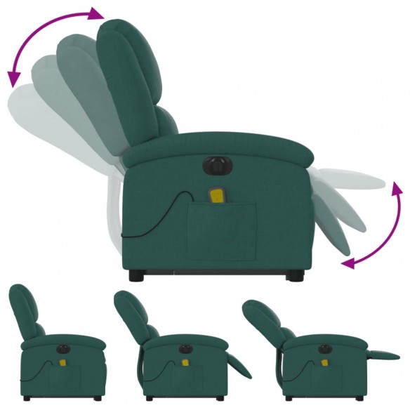 Fauteuil inclinable de massage électrique Vert foncé Tissu