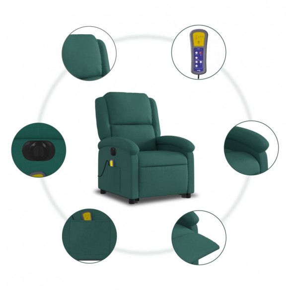 Fauteuil inclinable de massage électrique Vert foncé Tissu