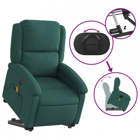 Fauteuil inclinable de massage électrique Vert foncé Tissu