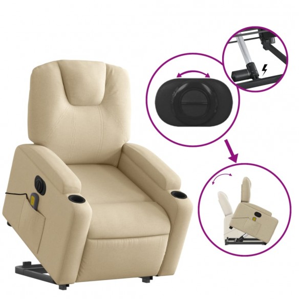 Fauteuil inclinable de massage électrique Crème Tissu