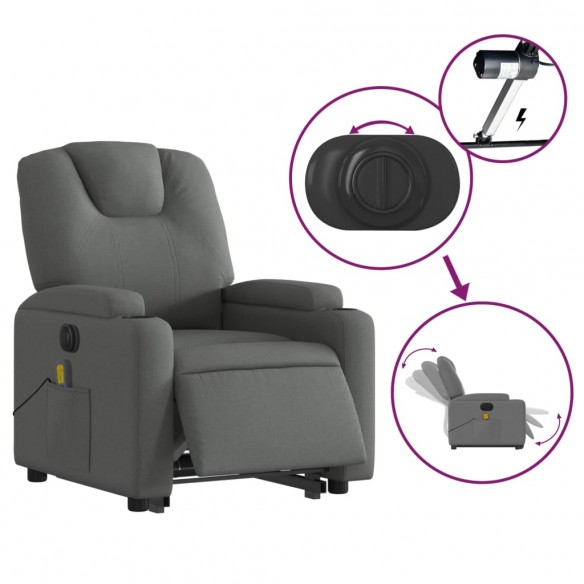 Fauteuil inclinable de massage électrique Gris foncé Tissu