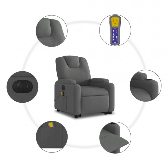 Fauteuil inclinable de massage électrique Gris foncé Tissu