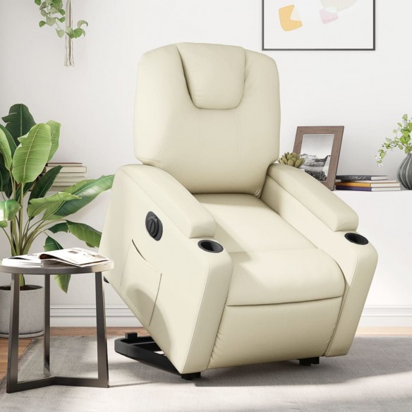 Fauteuil inclinable électrique crème similicuir