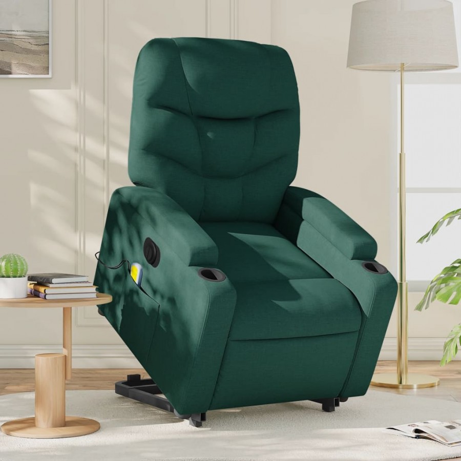 Fauteuil inclinable de massage électrique Vert foncé Tissu