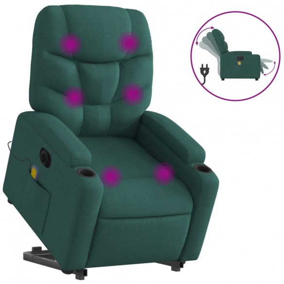 Fauteuil inclinable de massage électrique Vert foncé Tissu