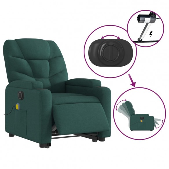 Fauteuil inclinable de massage électrique Vert foncé Tissu