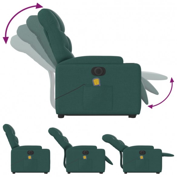 Fauteuil inclinable de massage électrique Vert foncé Tissu