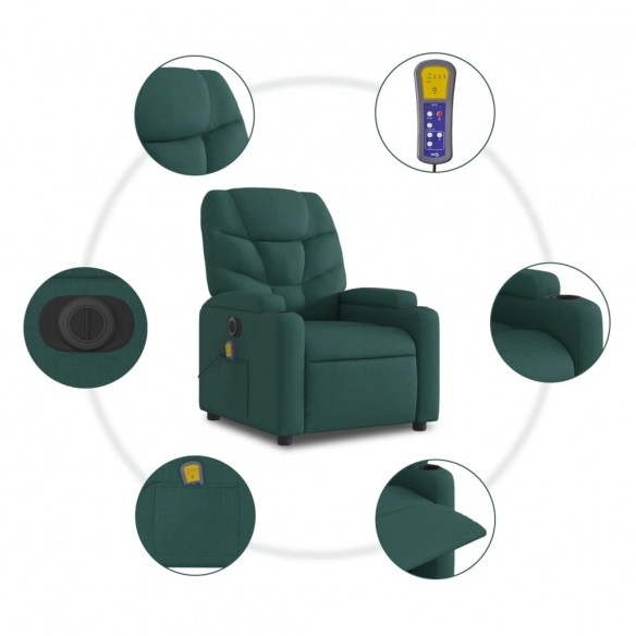 Fauteuil inclinable de massage électrique Vert foncé Tissu