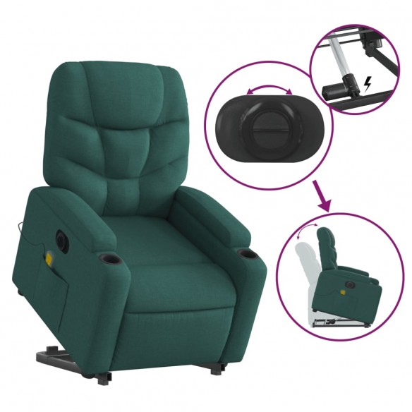 Fauteuil inclinable de massage électrique Vert foncé Tissu